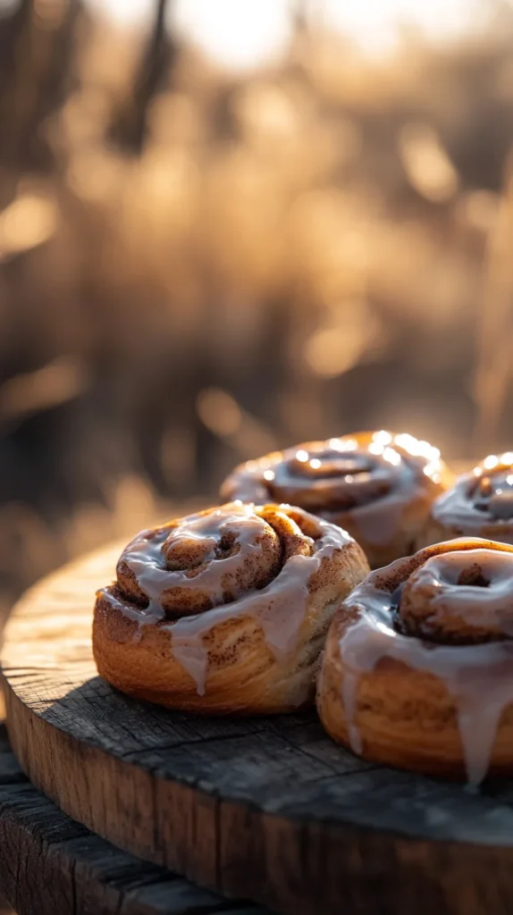 Freshly baked Better Call Saul cinnamon rolls with melting cream cheese icing on a rustic table in New Mexico sunlight
