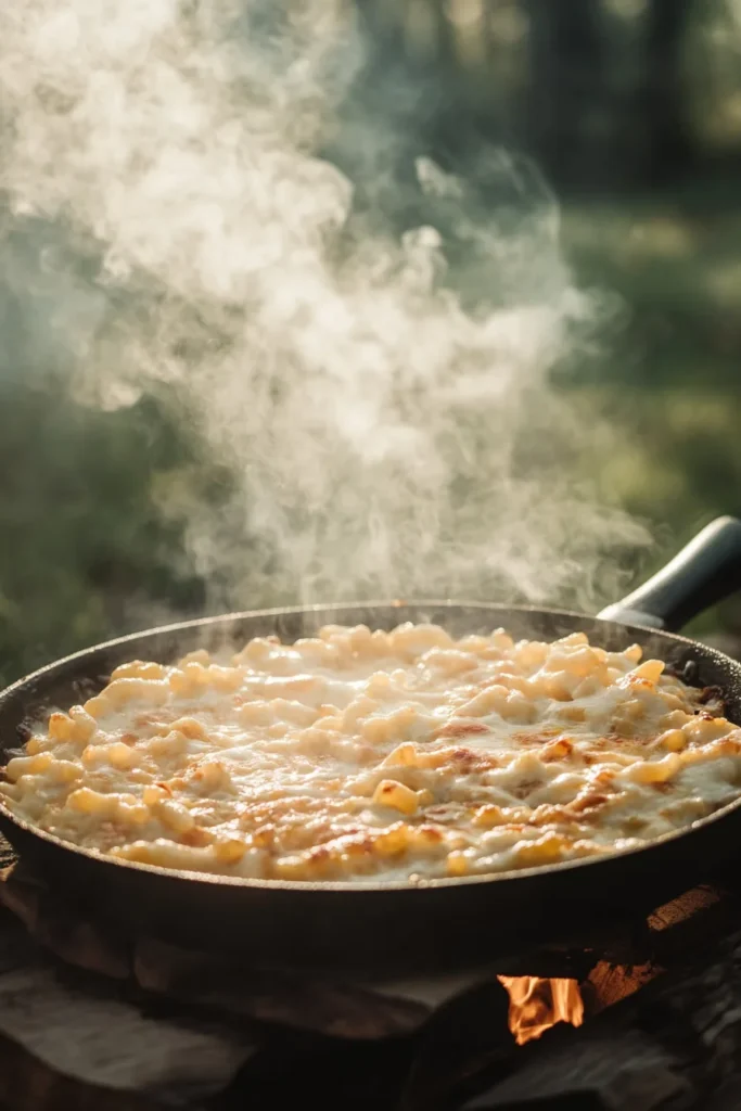 Ingredients and kitchen tools arranged on a wooden countertop, ready to prepare smoked mac and cheese, with natural light highlighting the setup